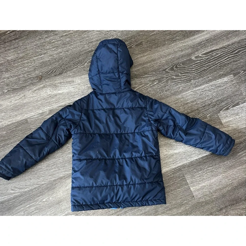Columbia Reversible Jacket Boys 8 Blue Camo Hooded Fleece Lined Puffer Winter